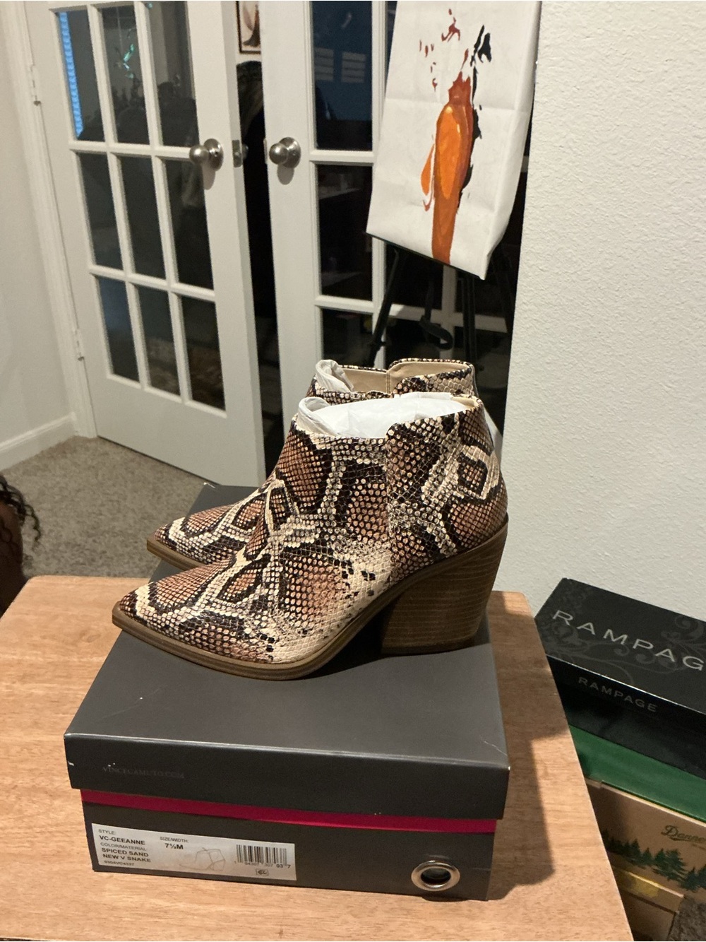 Vince Camuto Brown Snake-Print Pointed Ankle Booties